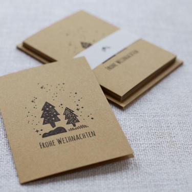 Handbedruckte Weihnachtskarten 5er Set "Weihnachtsbaum" 