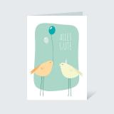 Glückwunschkarte DIN A6 für Geburtstag Vögel orange und grün